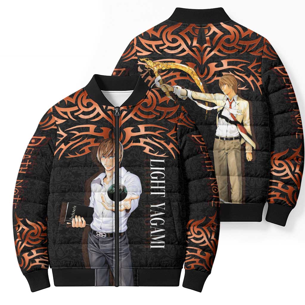 Light Yagami Death Note Bomber Puffer Jacket Tribal Anime Fusion Style