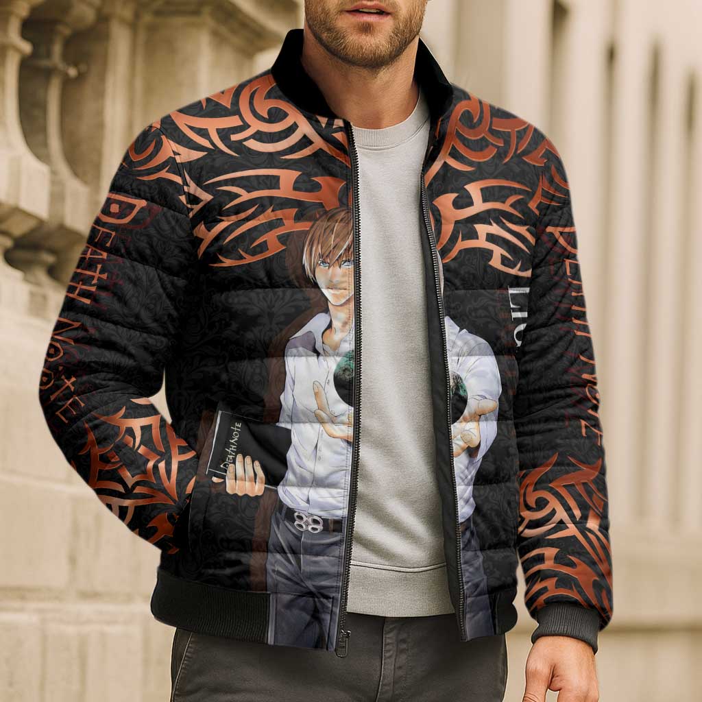 Light Yagami Death Note Bomber Puffer Jacket Tribal Anime Fusion Style