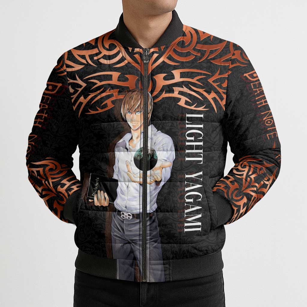 Light Yagami Death Note Bomber Puffer Jacket Tribal Anime Fusion Style