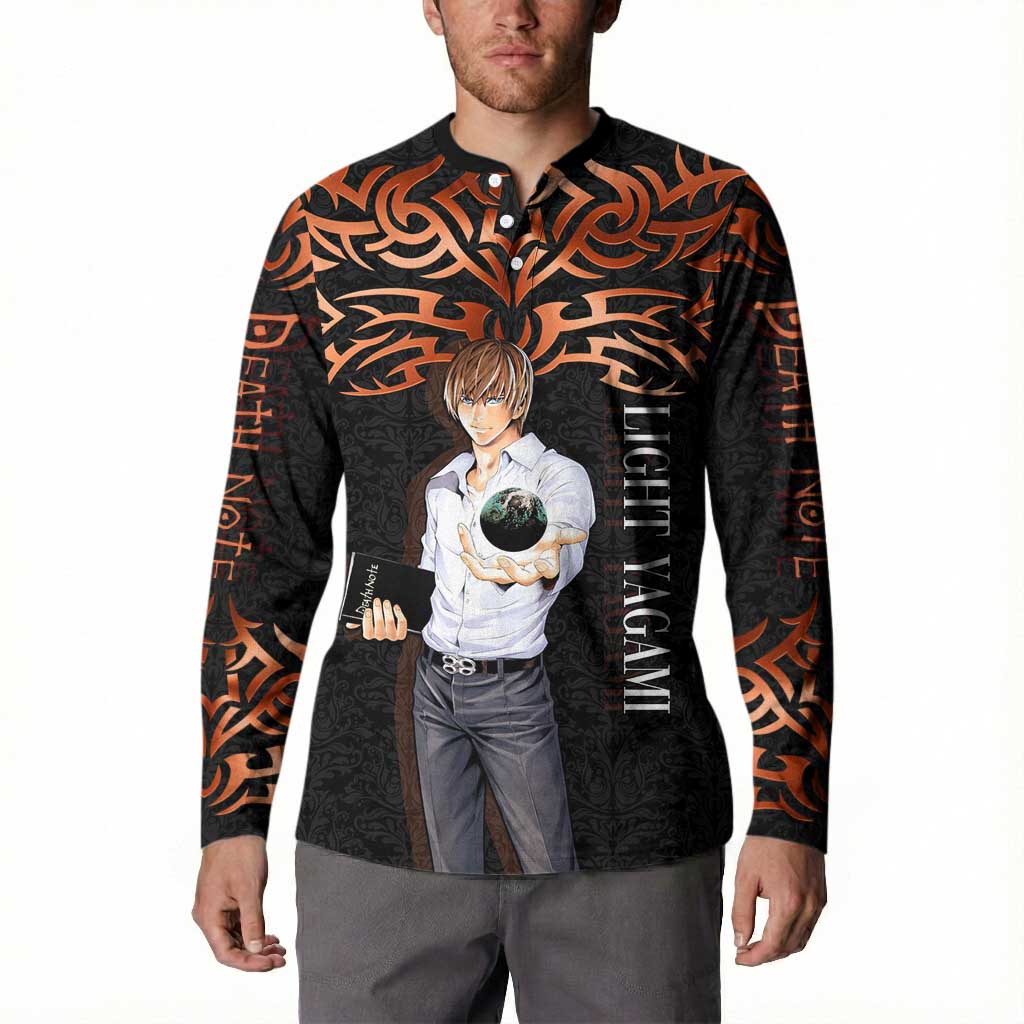 Light Yagami Death Note Button Sweatshirt Tribal Anime Fusion Style