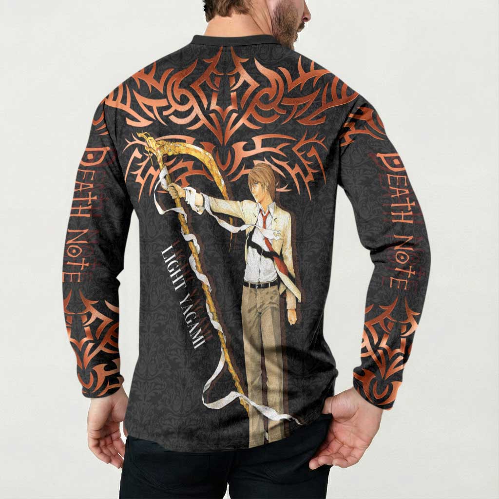 Light Yagami Death Note Button Sweatshirt Tribal Anime Fusion Style