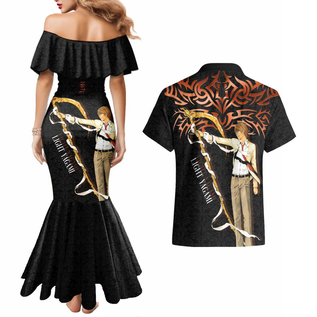 Light Yagami Death Note Couples Matching Mermaid Dress and Hawaiian Shirt Tribal Anime Fusion Style