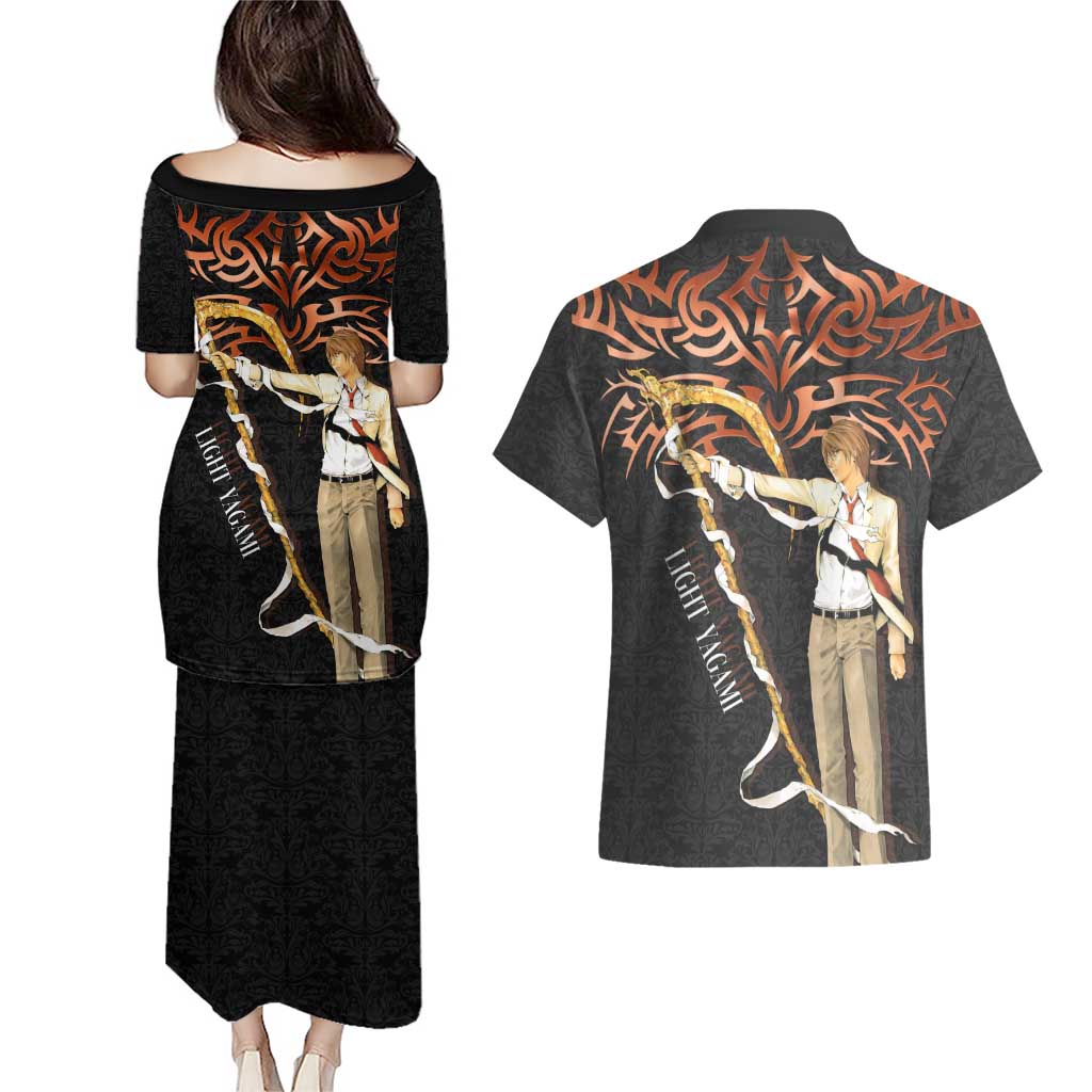 Light Yagami Death Note Couples Matching Puletasi and Hawaiian Shirt Tribal Anime Fusion Style