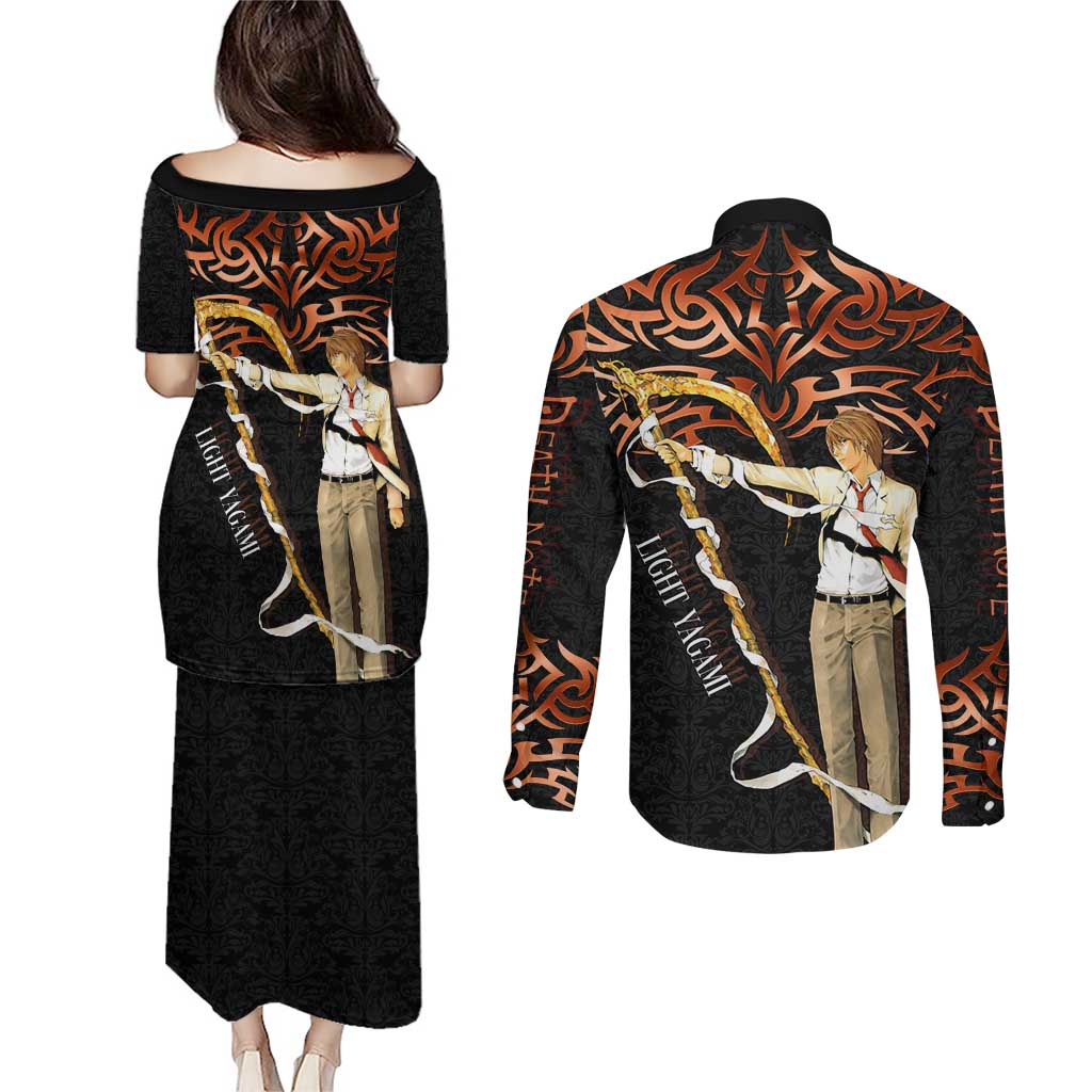 Light Yagami Death Note Couples Matching Puletasi and Long Sleeve Button Shirt Tribal Anime Fusion Style