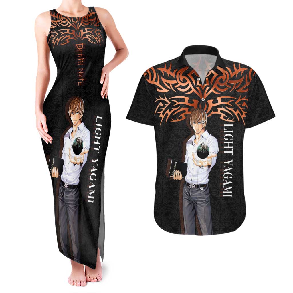 Light Yagami Death Note Couples Matching Tank Maxi Dress and Hawaiian Shirt Tribal Anime Fusion Style