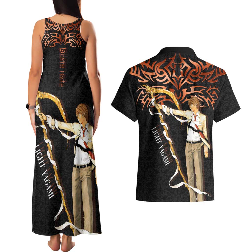 Light Yagami Death Note Couples Matching Tank Maxi Dress and Hawaiian Shirt Tribal Anime Fusion Style