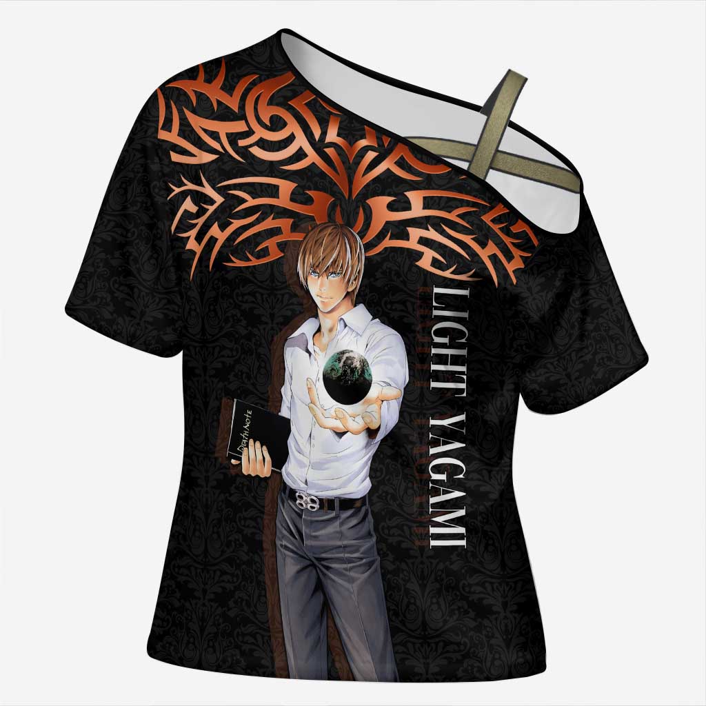 Light Yagami Death Note Cross Shoulder Shirt Tribal Anime Fusion Style