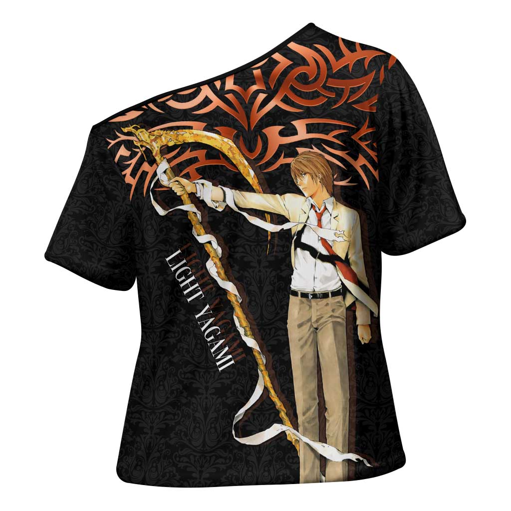 Light Yagami Death Note Cross Shoulder Shirt Tribal Anime Fusion Style