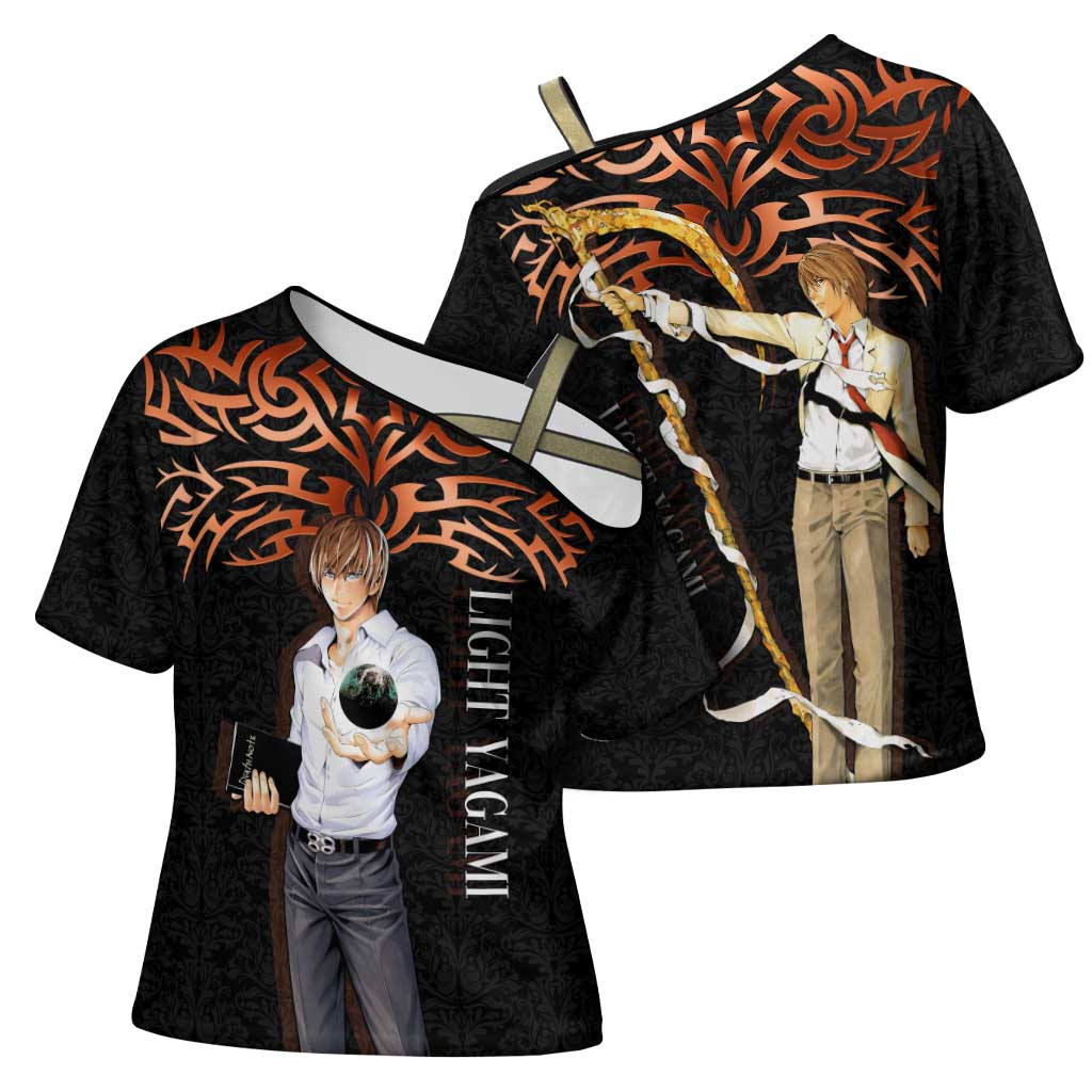 Light Yagami Death Note Cross Shoulder Shirt Tribal Anime Fusion Style