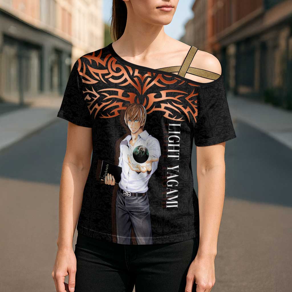 Light Yagami Death Note Cross Shoulder Shirt Tribal Anime Fusion Style