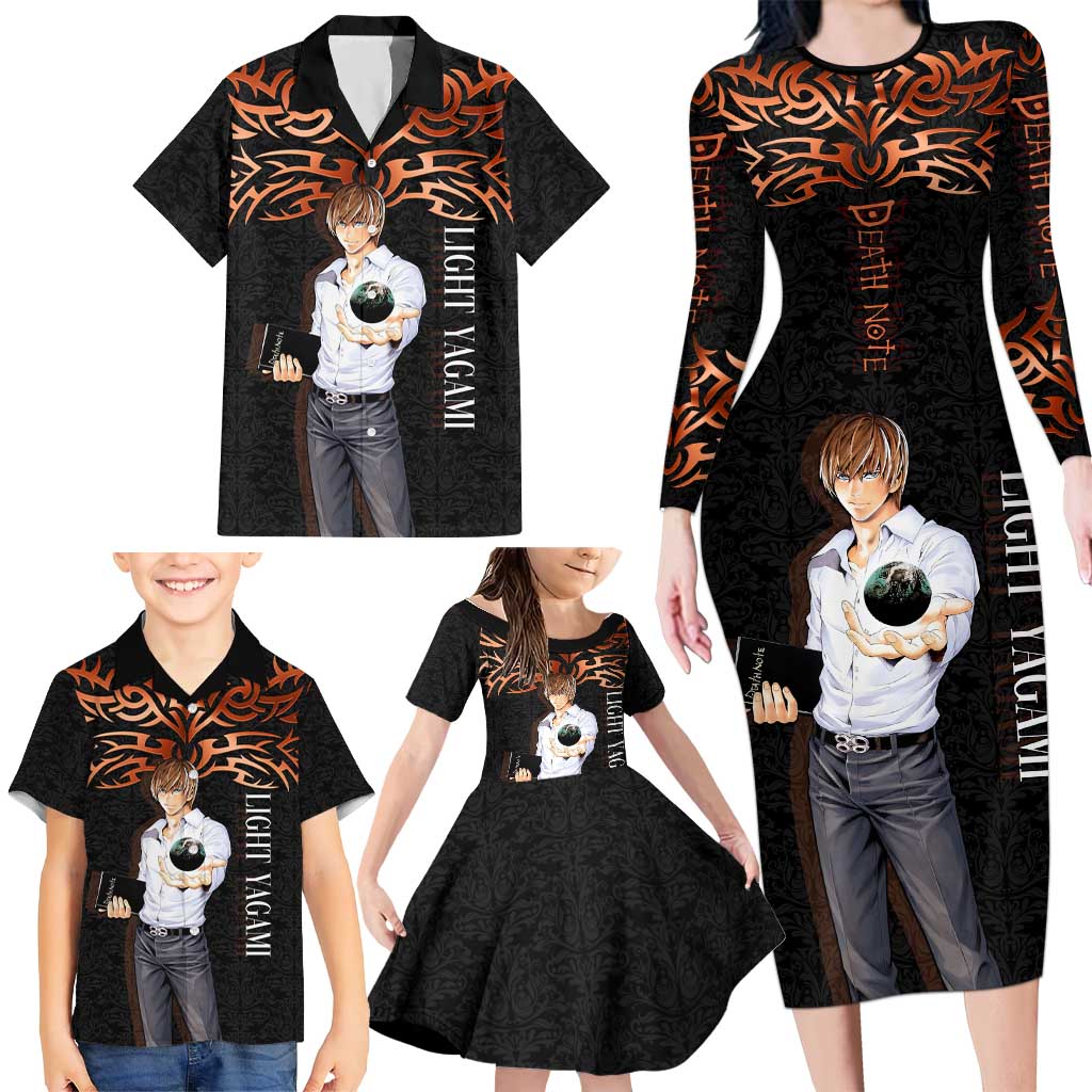 Light Yagami Death Note Family Matching Long Sleeve Bodycon Dress and Hawaiian Shirt Tribal Anime Fusion Style