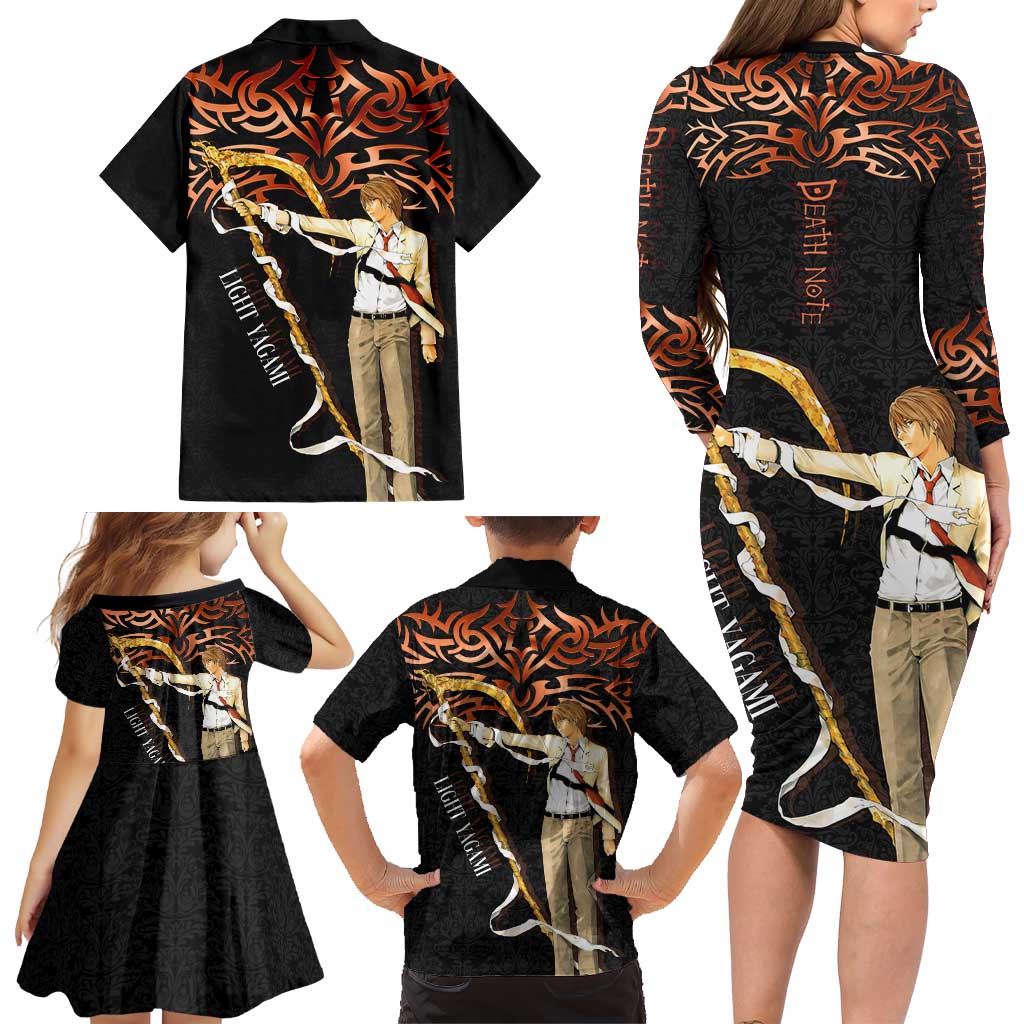 Light Yagami Death Note Family Matching Long Sleeve Bodycon Dress and Hawaiian Shirt Tribal Anime Fusion Style