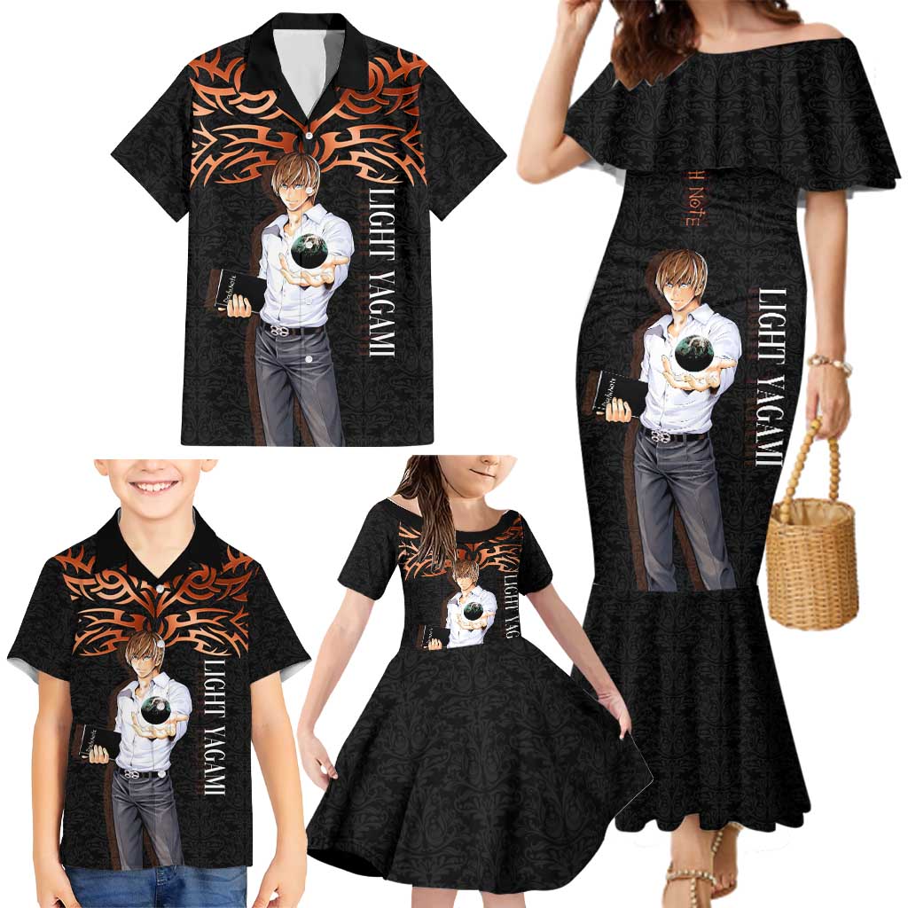 Light Yagami Death Note Family Matching Mermaid Dress and Hawaiian Shirt Tribal Anime Fusion Style