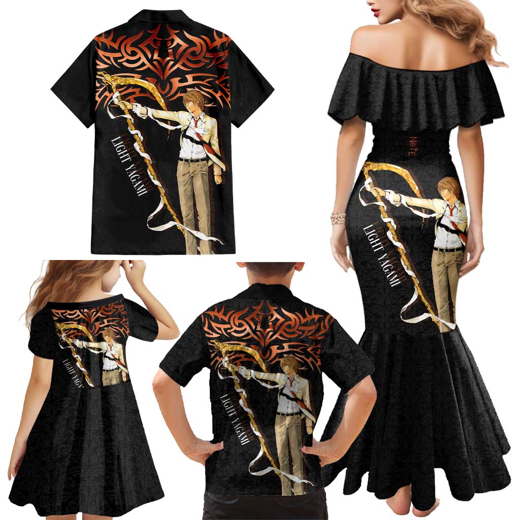 Light Yagami Death Note Family Matching Mermaid Dress and Hawaiian Shirt Tribal Anime Fusion Style
