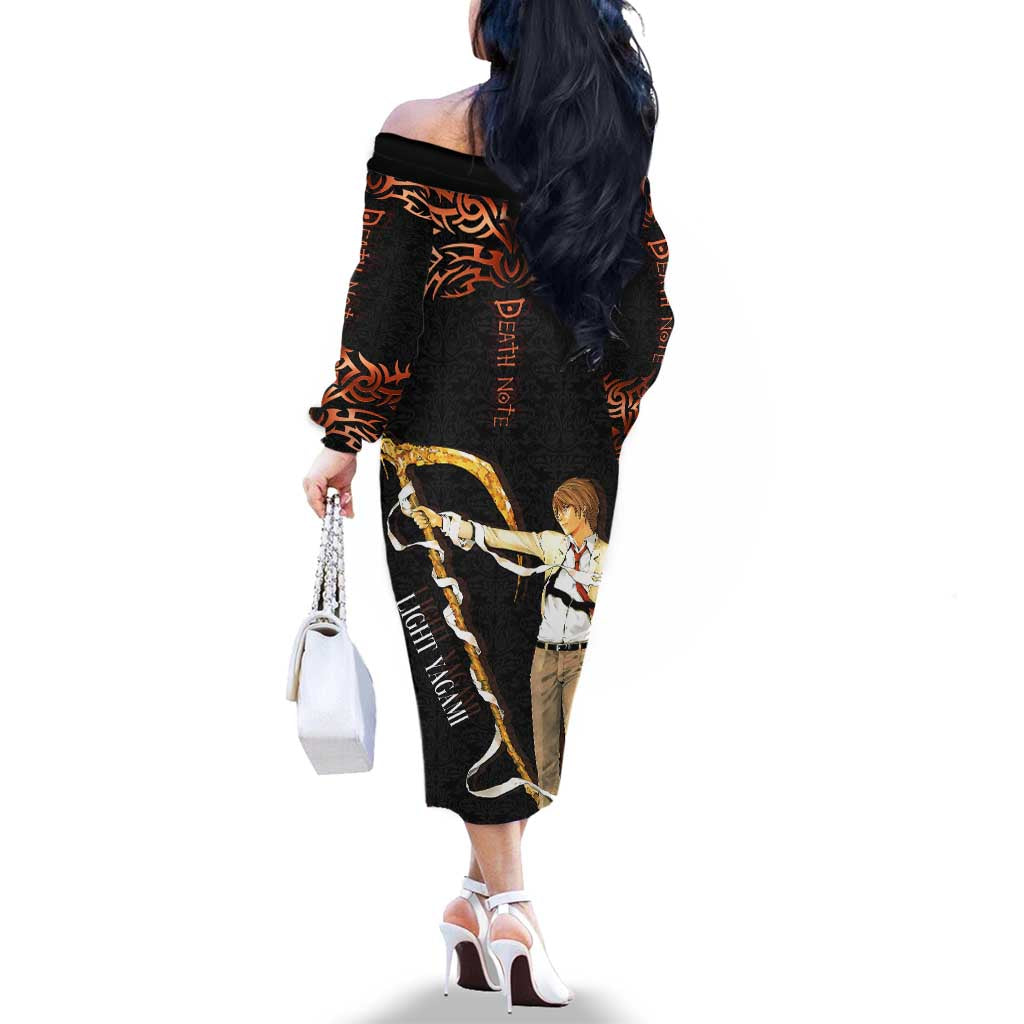 Light Yagami Death Note Family Matching Off The Shoulder Long Sleeve Dress and Hawaiian Shirt Tribal Anime Fusion Style