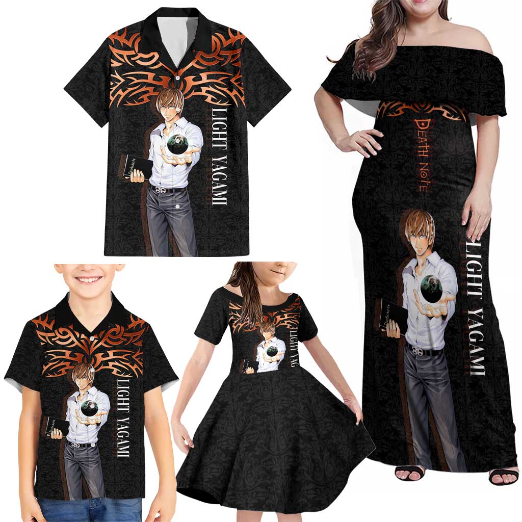 Light Yagami Death Note Family Matching Off Shoulder Maxi Dress and Hawaiian Shirt Tribal Anime Fusion Style