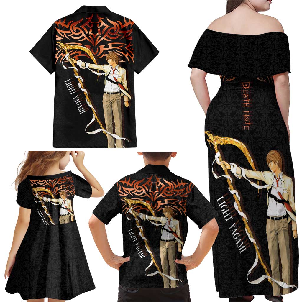 Light Yagami Death Note Family Matching Off Shoulder Maxi Dress and Hawaiian Shirt Tribal Anime Fusion Style