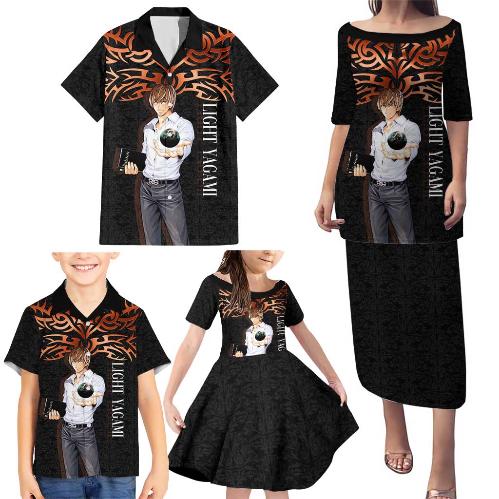 Light Yagami Death Note Family Matching Puletasi and Hawaiian Shirt Tribal Anime Fusion Style