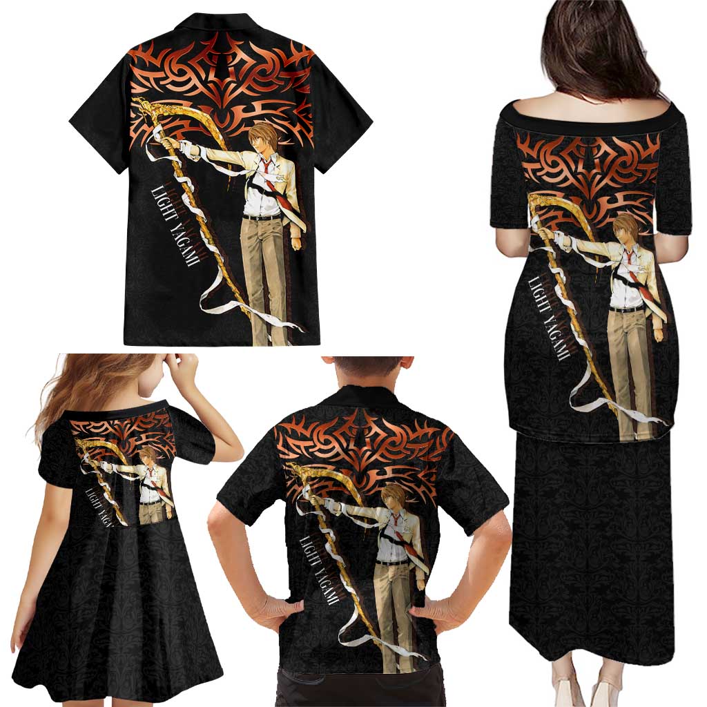 Light Yagami Death Note Family Matching Puletasi and Hawaiian Shirt Tribal Anime Fusion Style