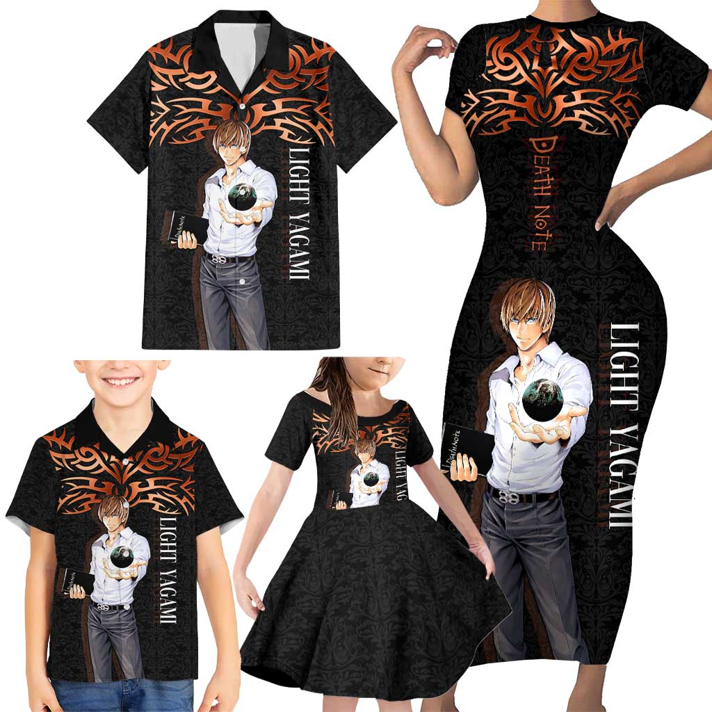 Light Yagami Death Note Family Matching Short Sleeve Bodycon Dress and Hawaiian Shirt Tribal Anime Fusion Style