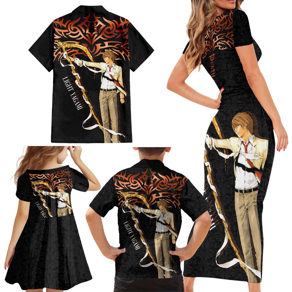 Light Yagami Death Note Family Matching Short Sleeve Bodycon Dress and Hawaiian Shirt Tribal Anime Fusion Style