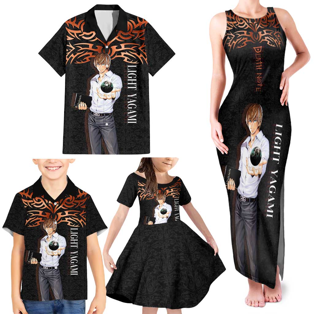 Light Yagami Death Note Family Matching Tank Maxi Dress and Hawaiian Shirt Tribal Anime Fusion Style