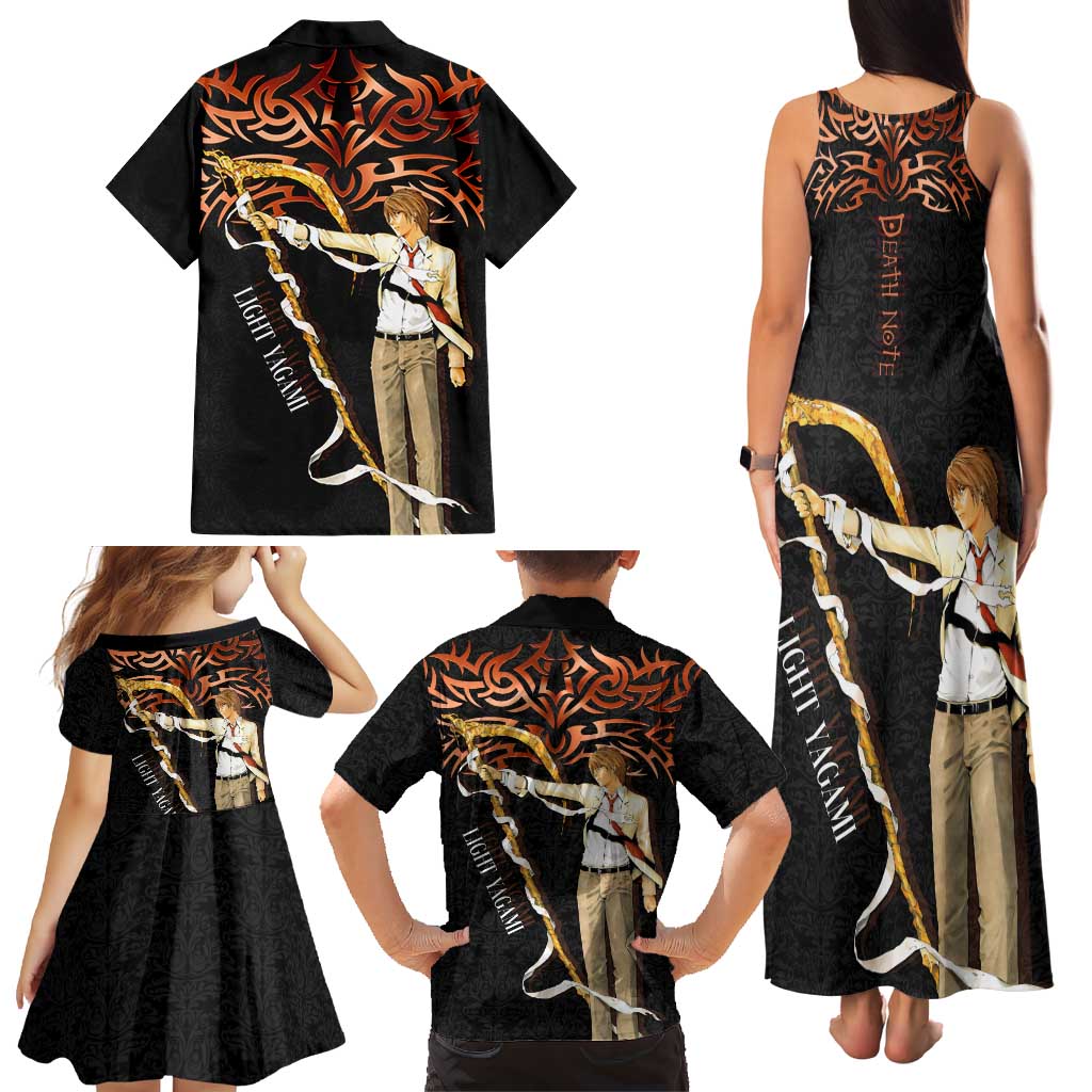 Light Yagami Death Note Family Matching Tank Maxi Dress and Hawaiian Shirt Tribal Anime Fusion Style