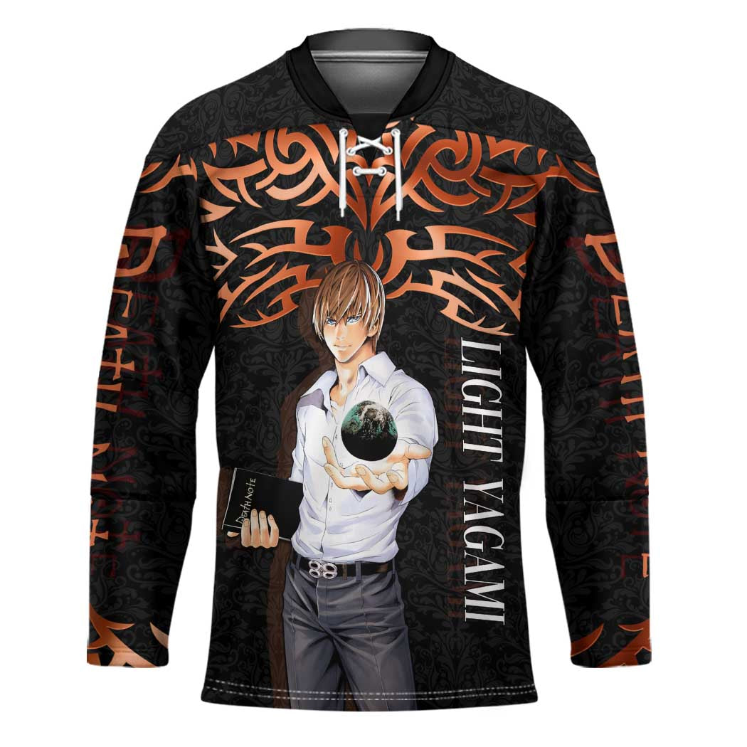 Light Yagami Death Note Hockey Jersey Tribal Anime Fusion Style