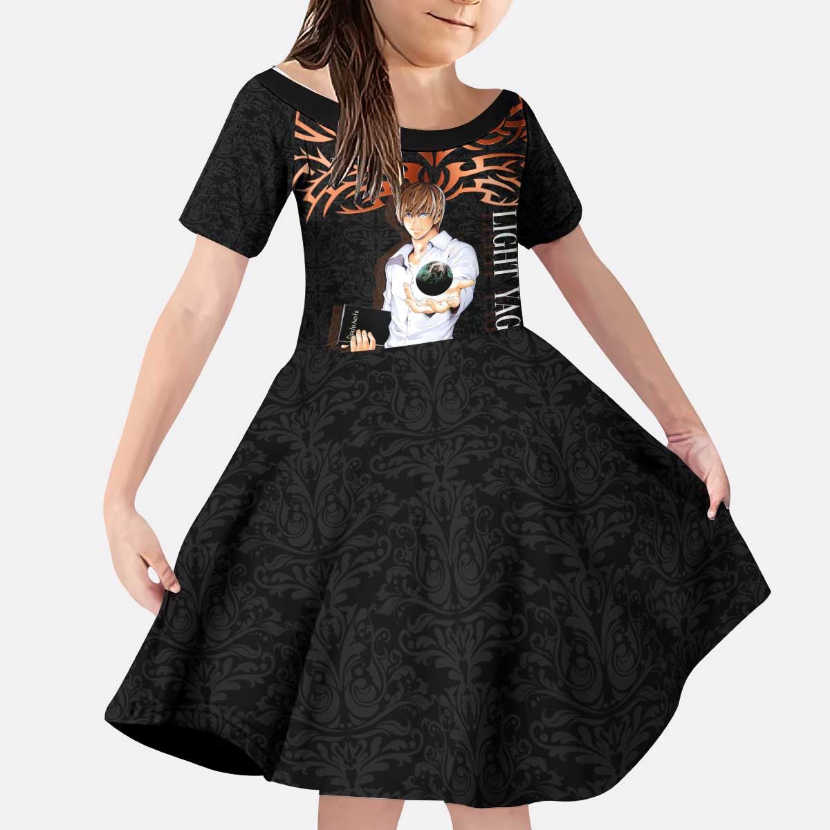 Light Yagami Death Note Kid Short Sleeve Dress Tribal Anime Fusion Style