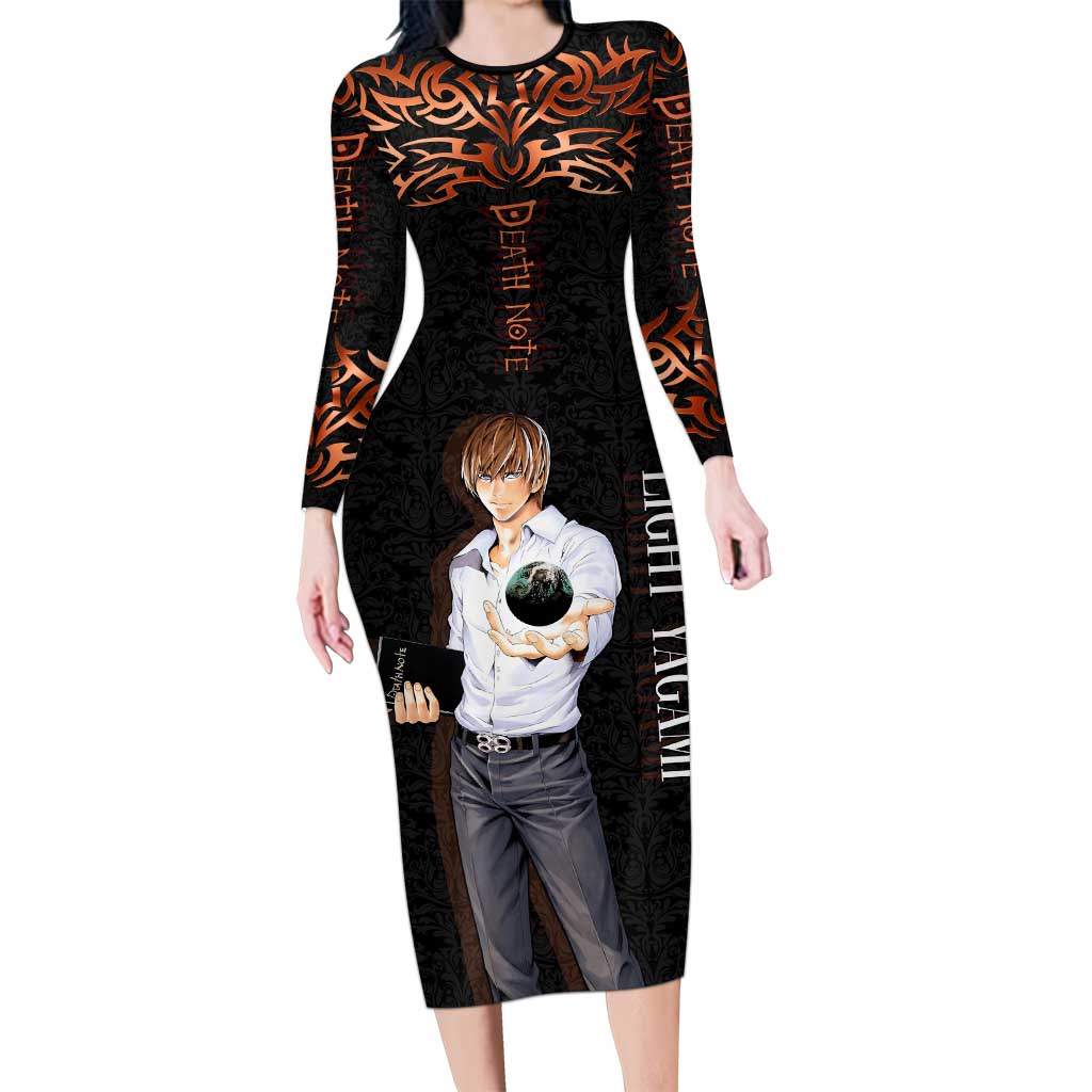 Light Yagami Death Note Long Sleeve Bodycon Dress Tribal Anime Fusion Style