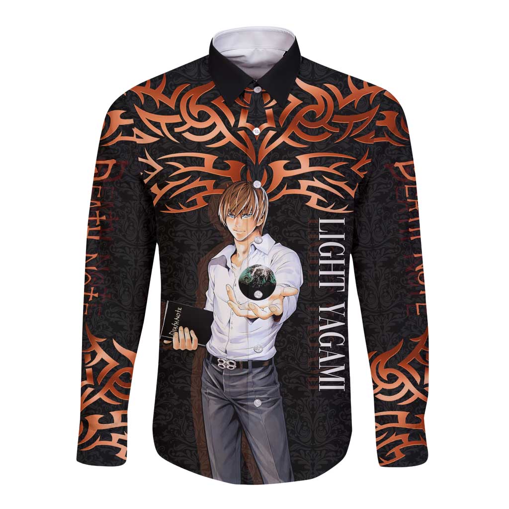 Light Yagami Death Note Long Sleeve Button Shirt Tribal Anime Fusion Style