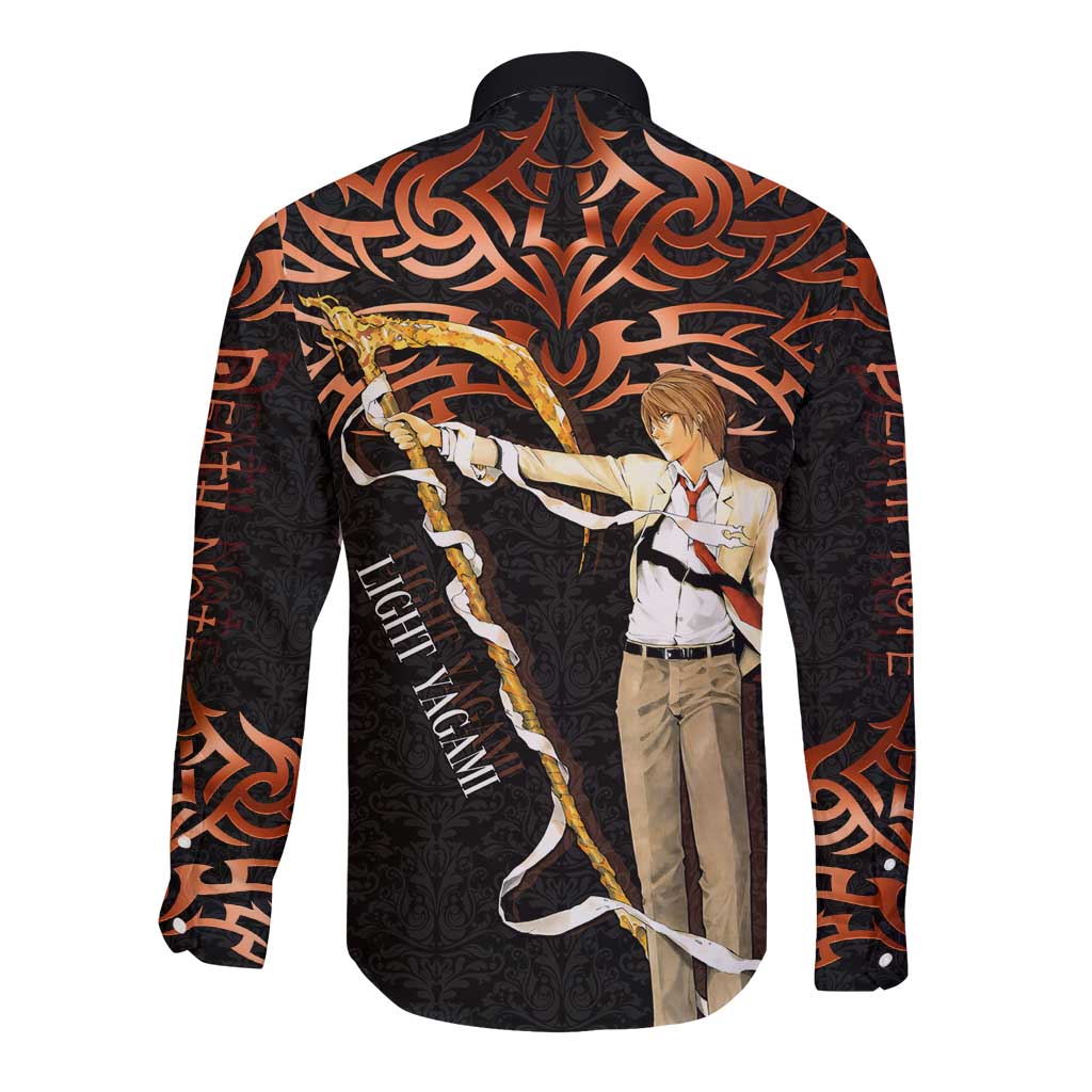 Light Yagami Death Note Long Sleeve Button Shirt Tribal Anime Fusion Style