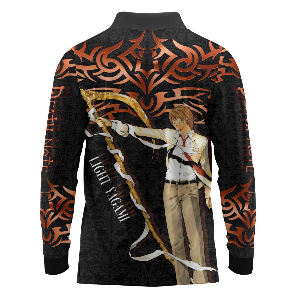 Light Yagami Death Note Long Sleeve Polo Shirt Tribal Anime Fusion Style