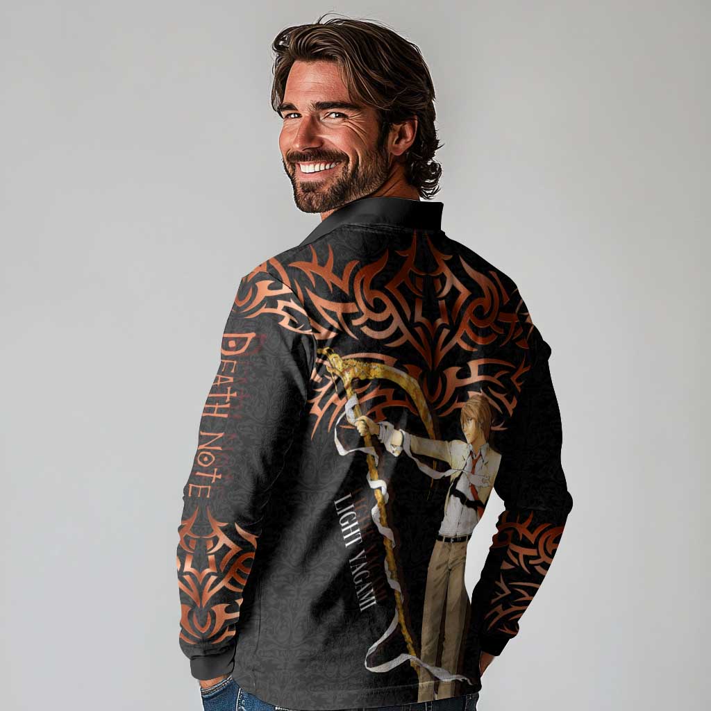 Light Yagami Death Note Long Sleeve Polo Shirt Tribal Anime Fusion Style