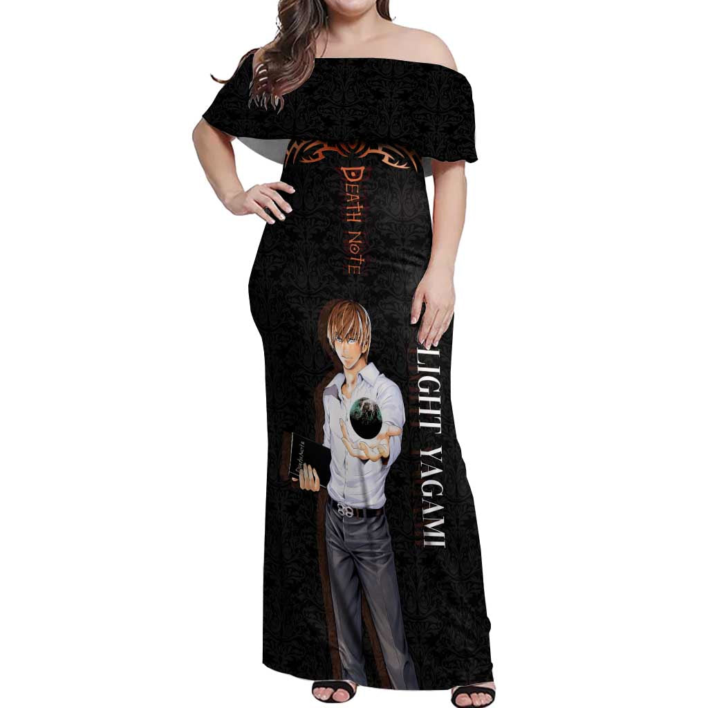 Light Yagami Death Note Off Shoulder Maxi Dress Tribal Anime Fusion Style