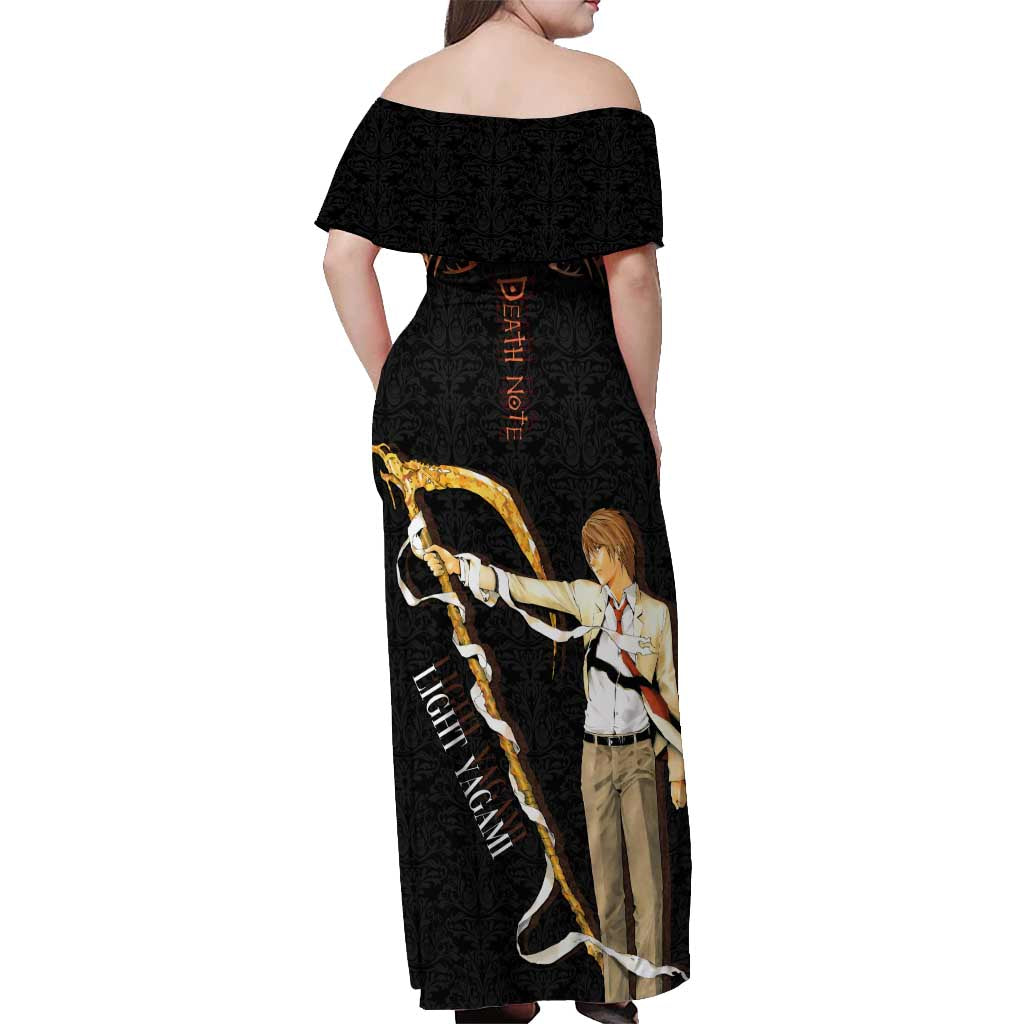 Light Yagami Death Note Off Shoulder Maxi Dress Tribal Anime Fusion Style