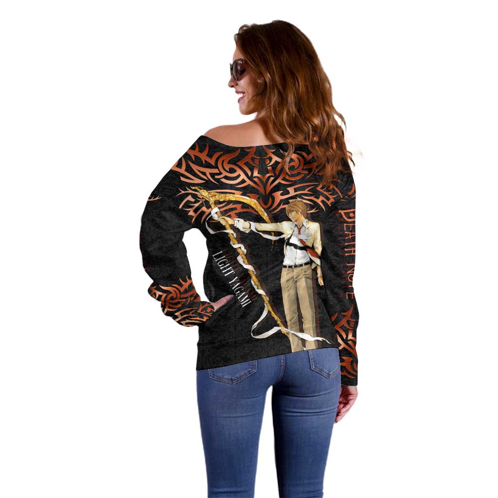 Light Yagami Death Note Off Shoulder Sweater Tribal Anime Fusion Style