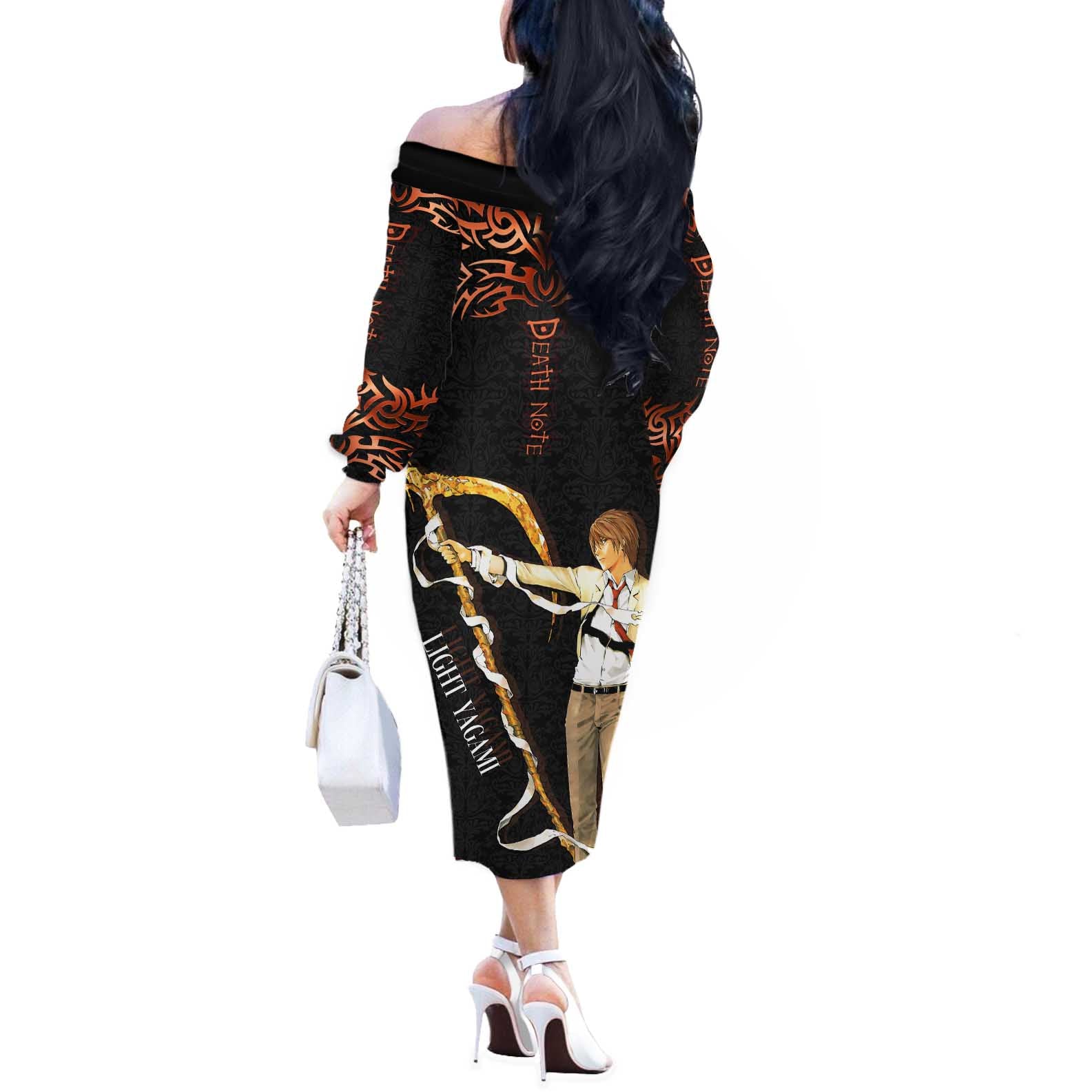Light Yagami Death Note Off The Shoulder Long Sleeve Dress Tribal Anime Fusion Style