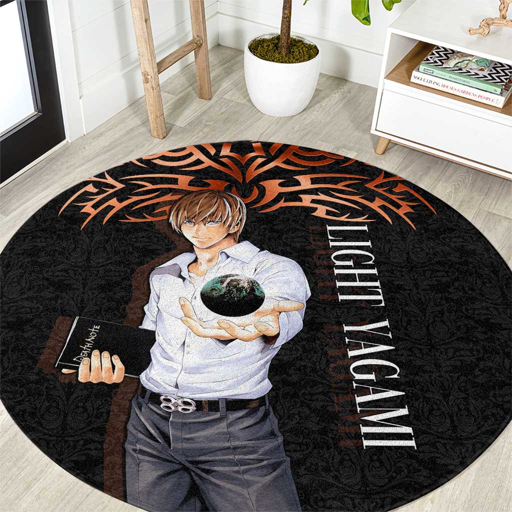 Light Yagami Death Note Round Carpet Tribal Anime Fusion Style