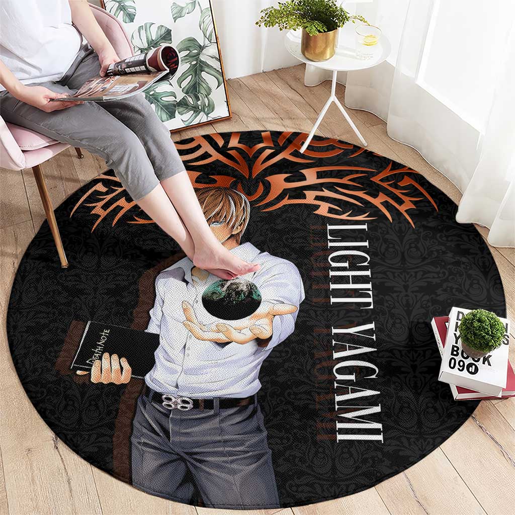 Light Yagami Death Note Round Carpet Tribal Anime Fusion Style