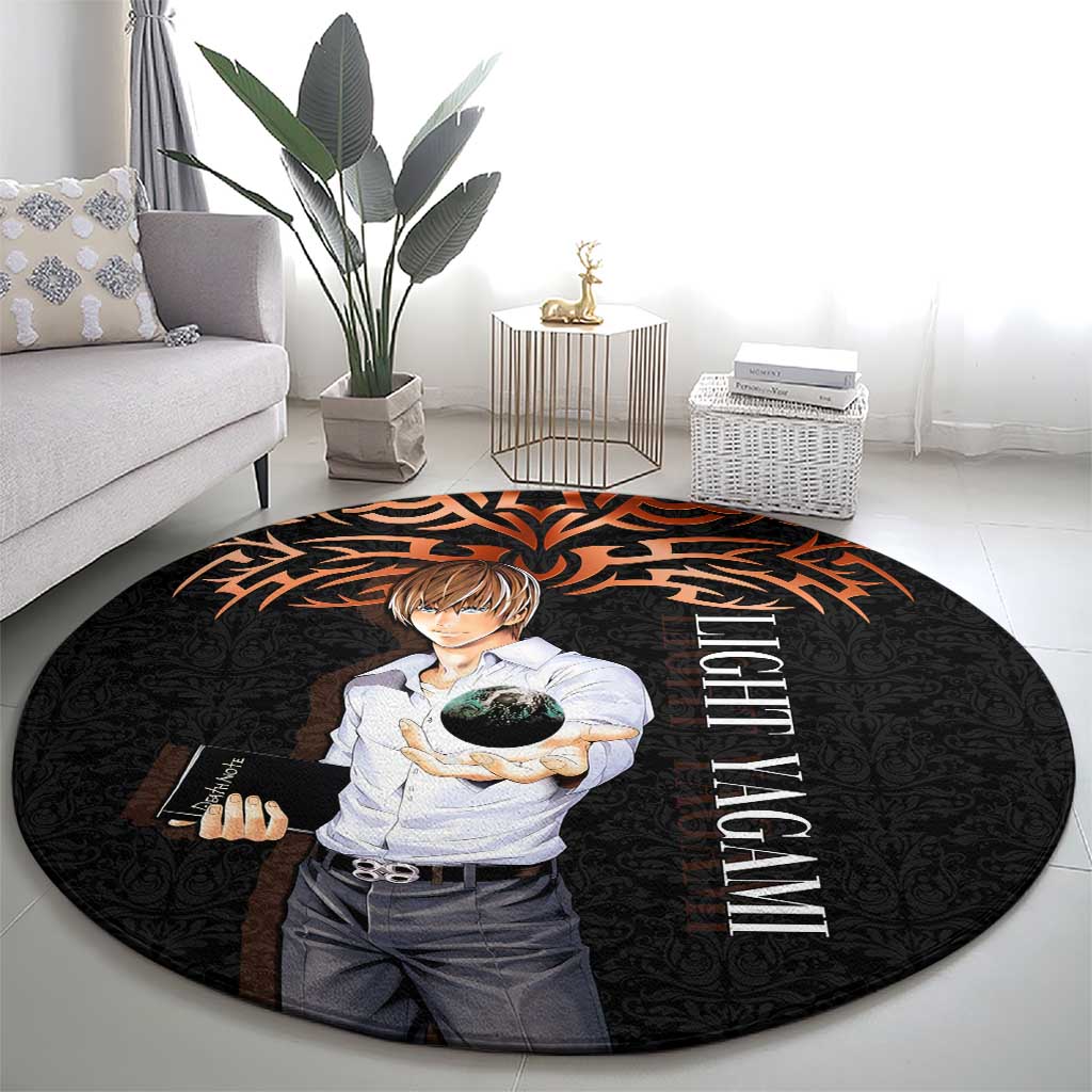 Light Yagami Death Note Round Carpet Tribal Anime Fusion Style