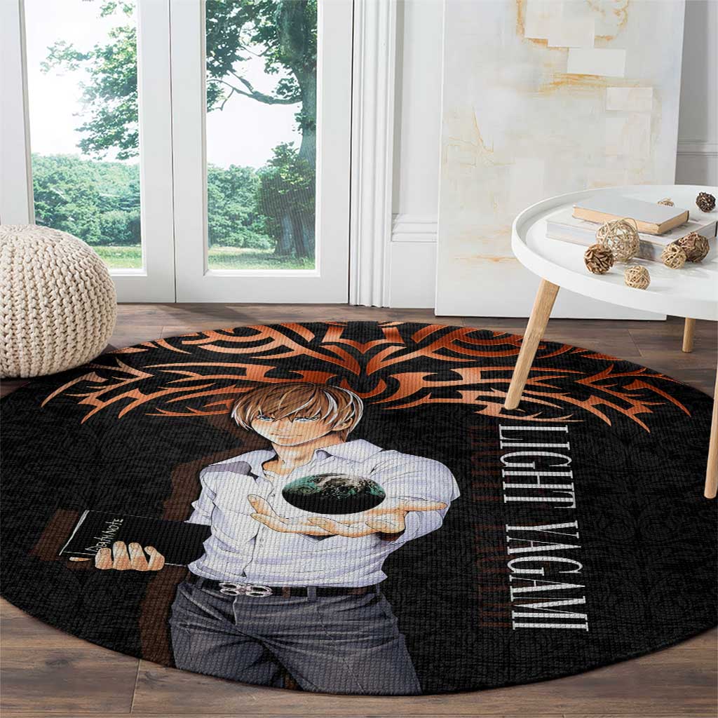 Light Yagami Death Note Round Carpet Tribal Anime Fusion Style
