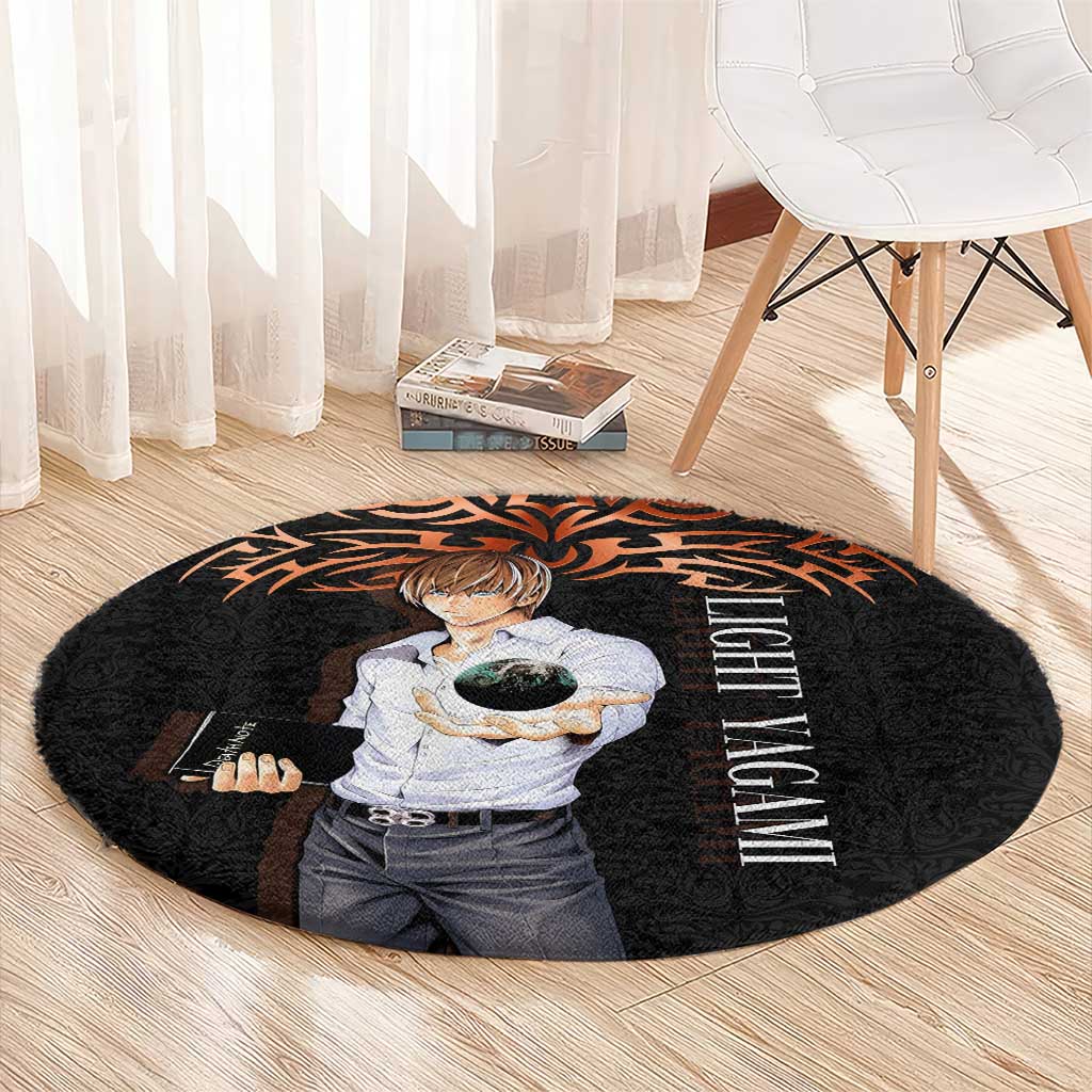 Light Yagami Death Note Round Carpet Tribal Anime Fusion Style