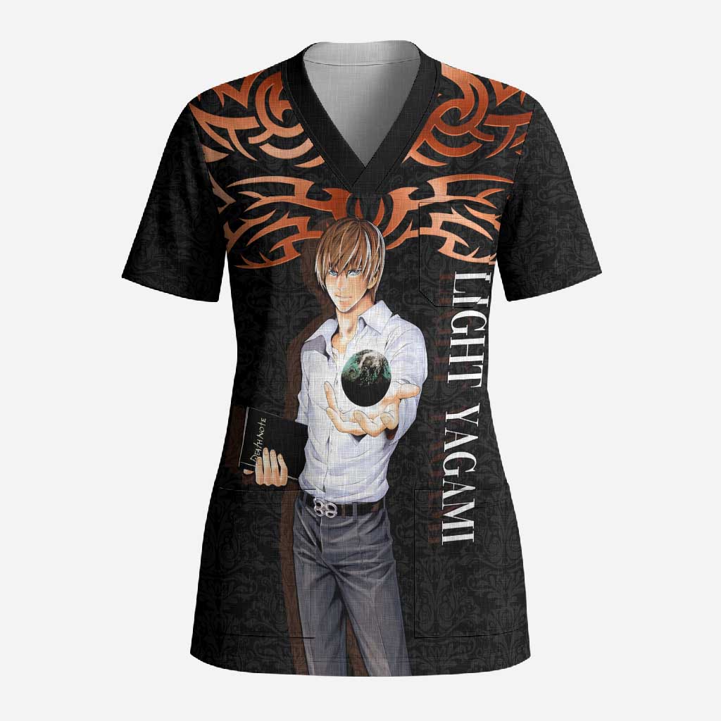 Light Yagami Death Note Scrub Top Tribal Anime Fusion Style