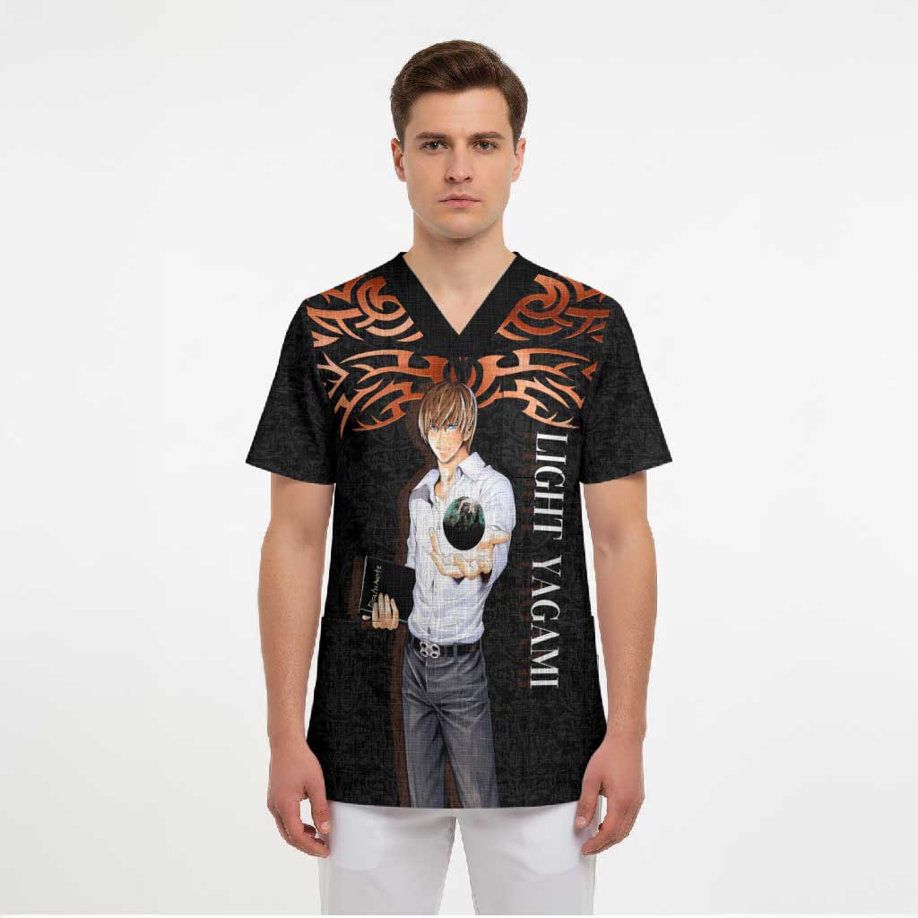 Light Yagami Death Note Scrub Top Tribal Anime Fusion Style
