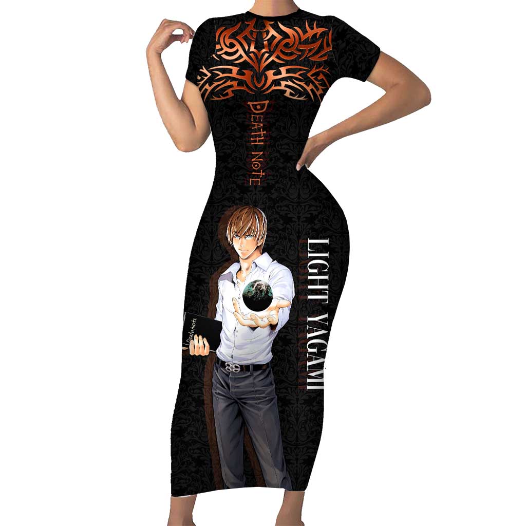 Light Yagami Death Note Short Sleeve Bodycon Dress Tribal Anime Fusion Style