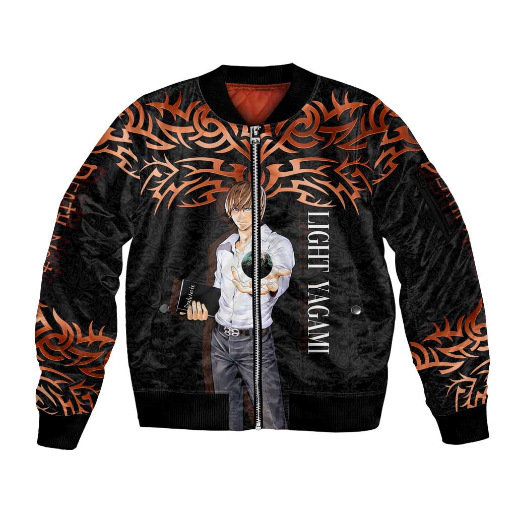Light Yagami Death Note Sleeve Zip Bomber Jacket Tribal Anime Fusion Style