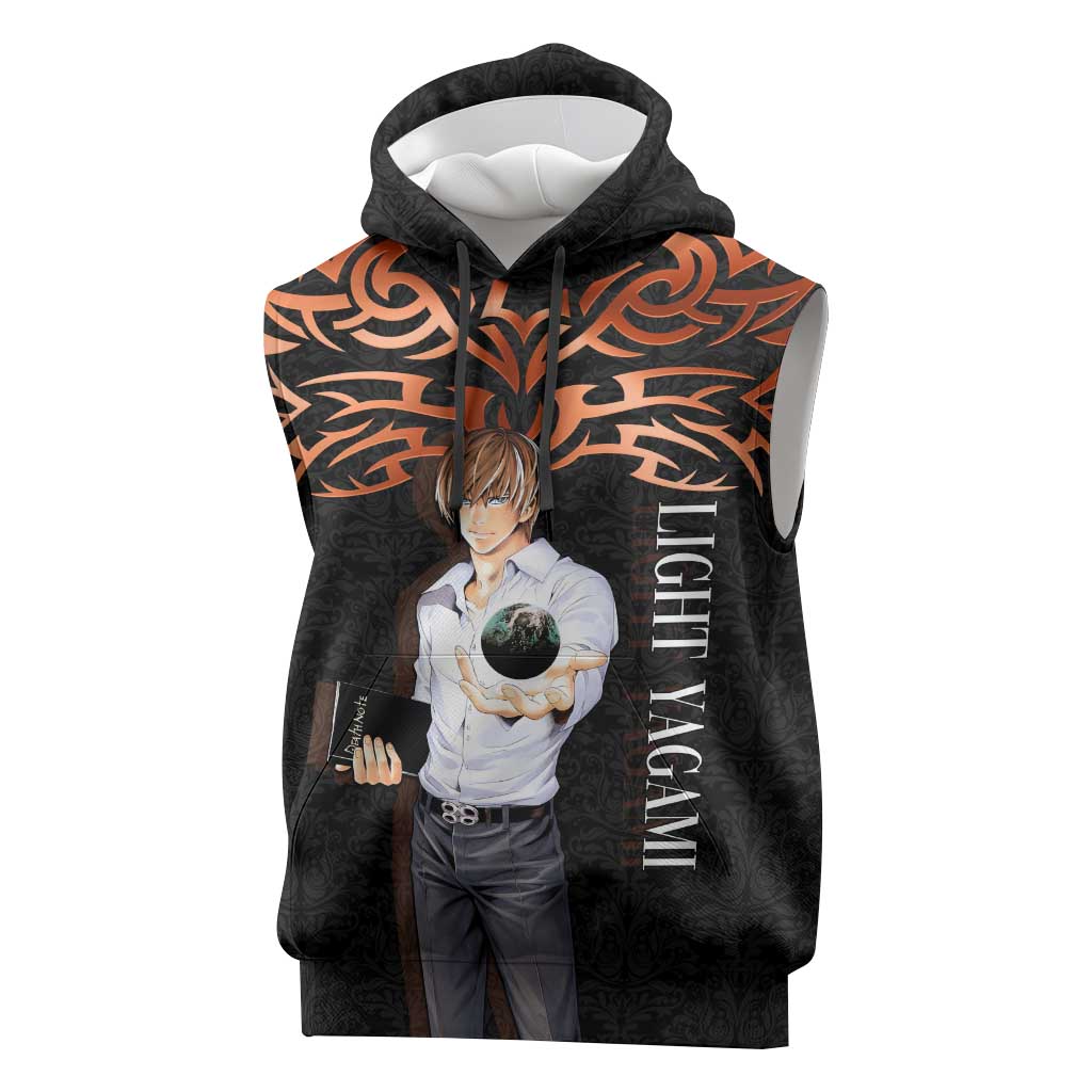 Light Yagami Death Note Sleeveless Hoodie Tribal Anime Fusion Style