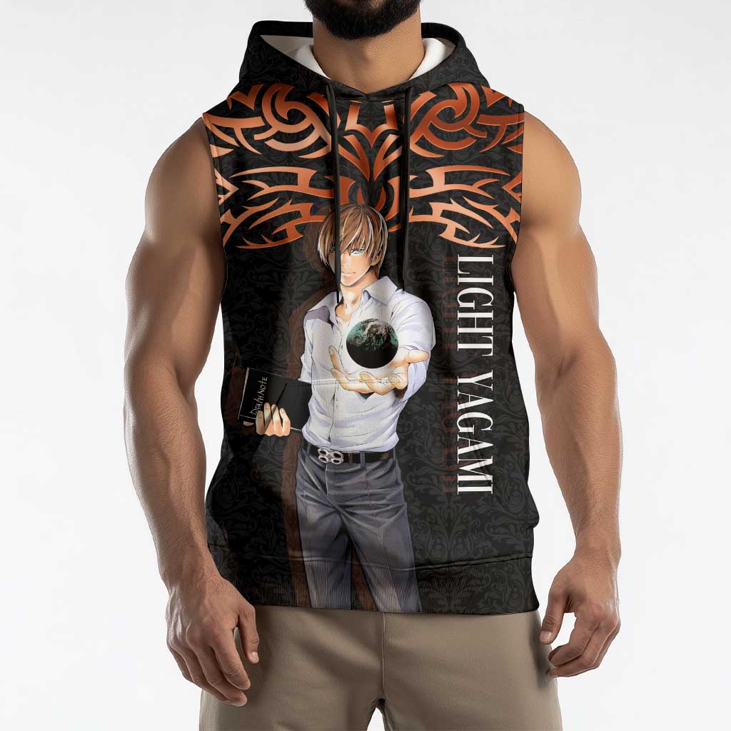 Light Yagami Death Note Sleeveless Hoodie Tribal Anime Fusion Style
