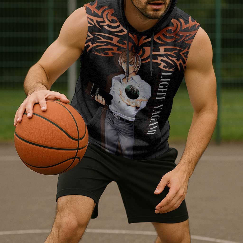 Light Yagami Death Note Sleeveless Hoodie Tribal Anime Fusion Style